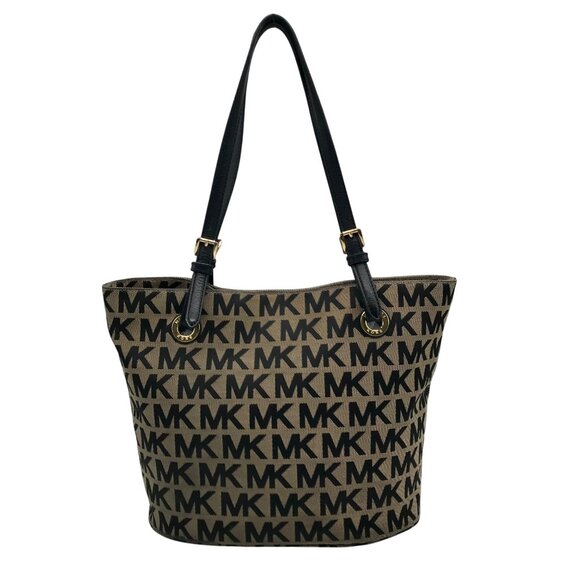 Michael Kors Beige & Black Canvas Jet Set Tote Bag - Picture 1 of 10